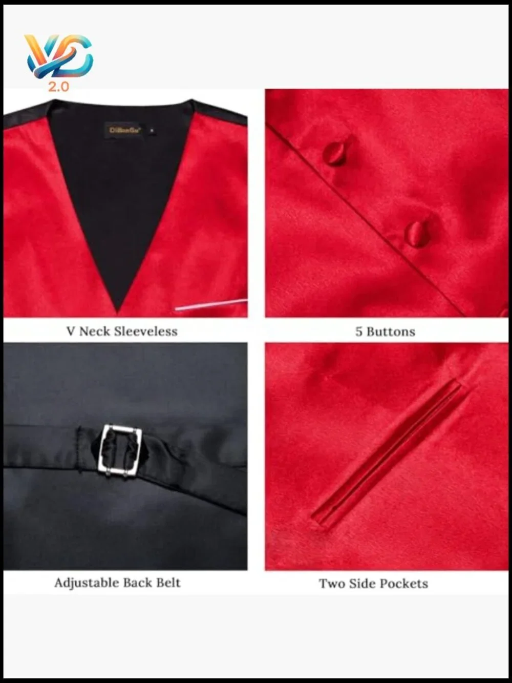 Men's Satin Vest and Tie Set, V-Neck, Adjustable Back, Formal Wear